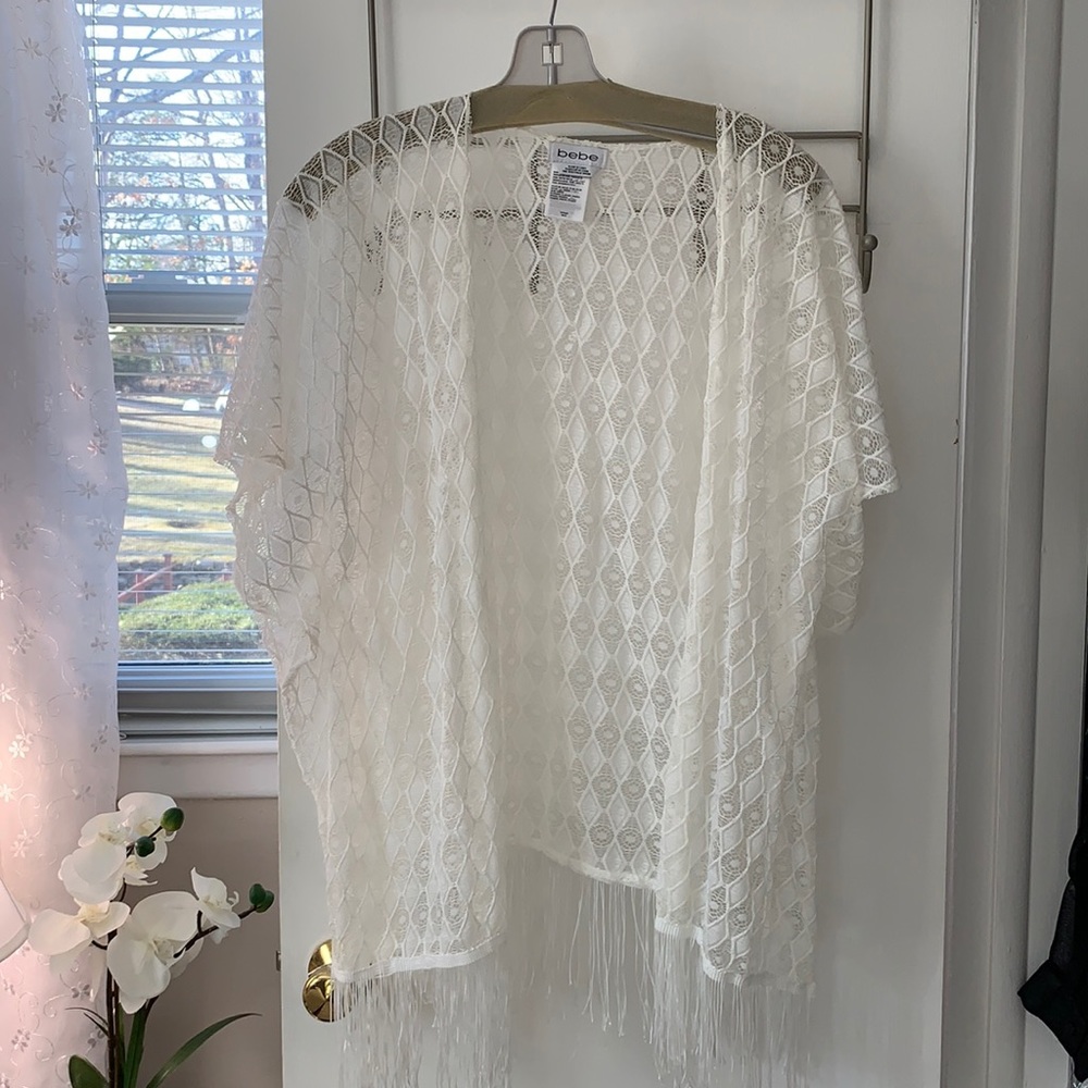 Bebe White Fringed Kimono